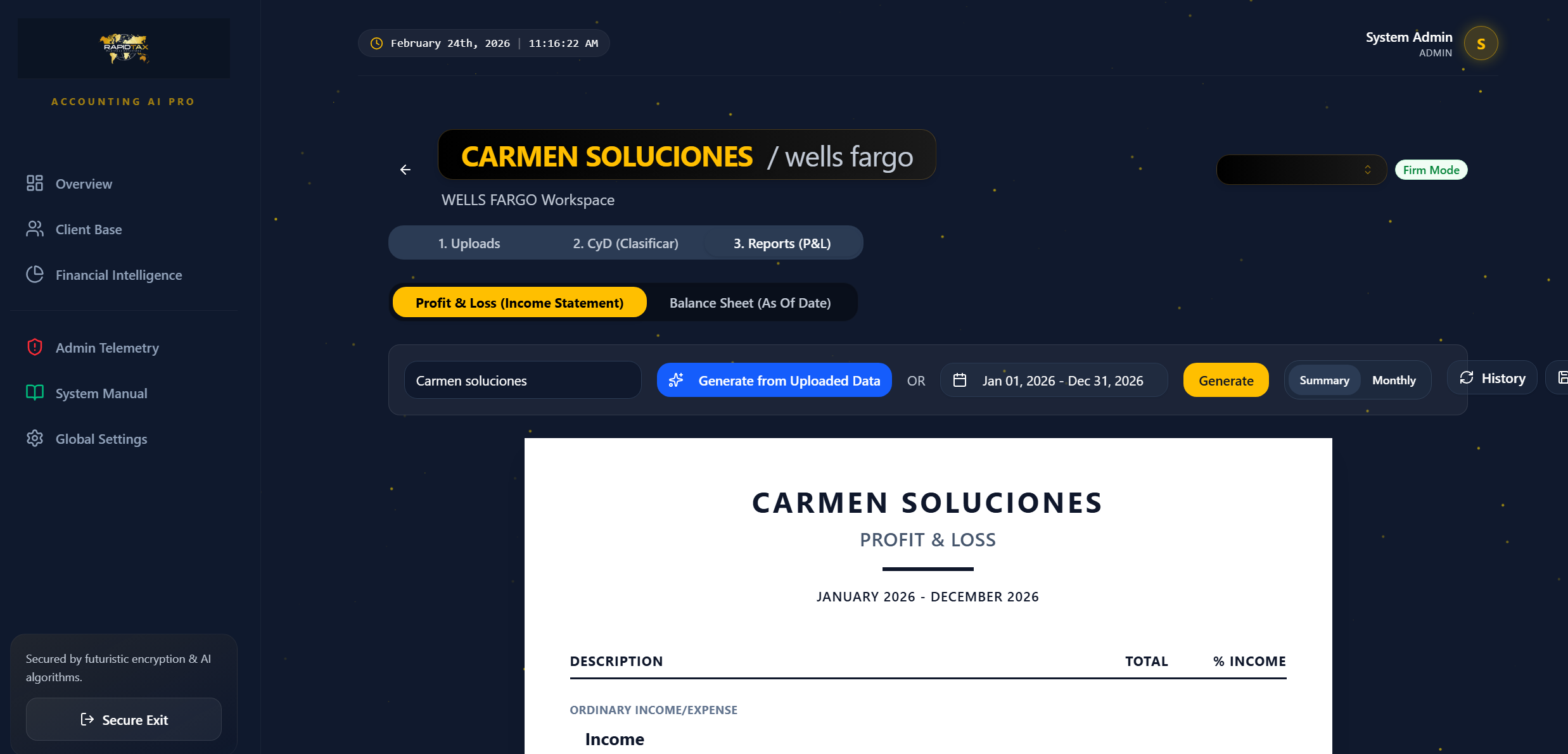 Pantalla de software RAPIDTAX ACCOUNTING